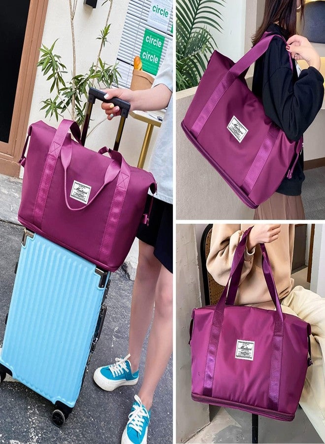 Flywind Large Capacity Folding Travel Bag Expandable, Dry and Wet Separation Weekender Bags for Women Travel Lightweight Waterproof Carry Luggage Bag. (Purple) - Image 5